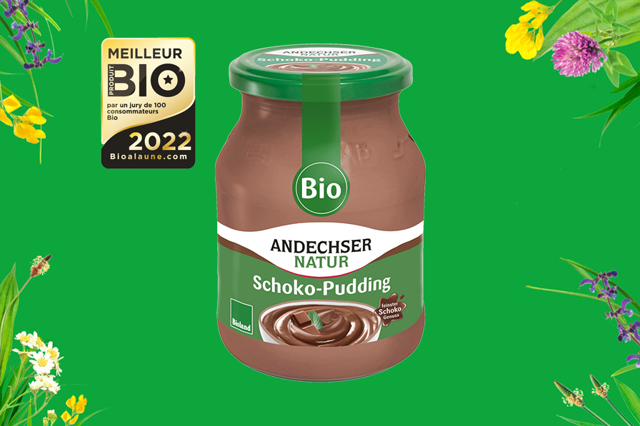 „Bestes Bio“/ „meilleurs bio“ für andechser natur Bio-Schokopudding