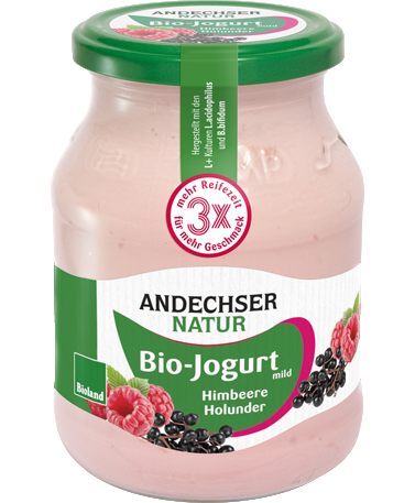 ANDECHSER NATUR Mild organic yogurt raspberry-elder 3.8 % 500g