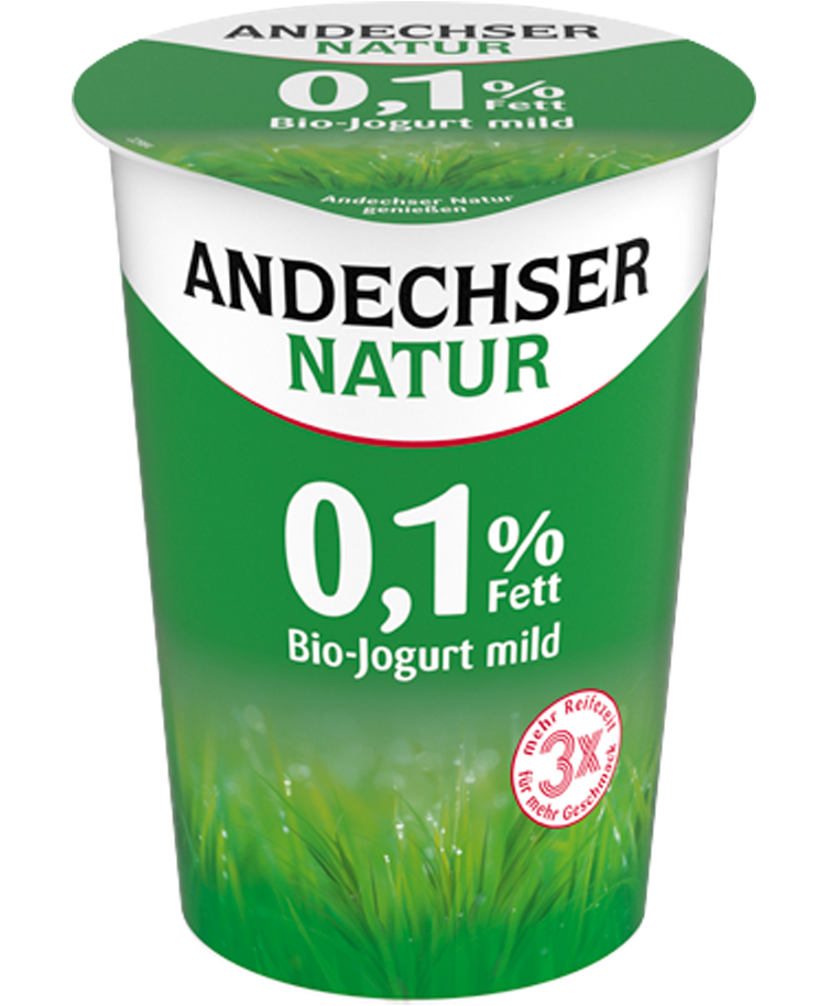 Bio Jogurt mild natur fettarm mit 0,1 % Fett im 500 g Becher ANDECHSER NATUR
