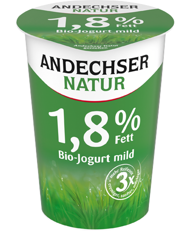 Bio Jogurt mild natur fettarm mit 1,8 % Fett im 500 g Becher ANDECHSER NATUR