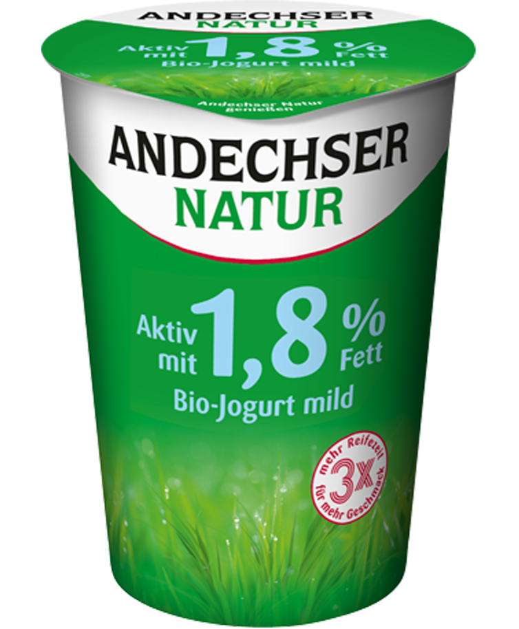 Bio Jogurt mild natur fettarm mit 1,8 % Fett im 500 g Becher ANDECHSER NATUR