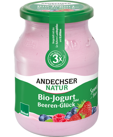 ANDECHSER NATUR Bio-Jogurt mild mit Beeren, 3,8%, 500g Glas