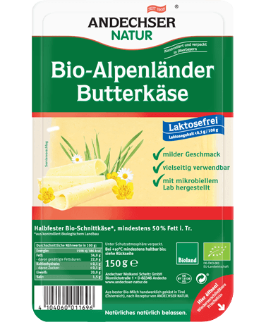 ANDECHSER NATUR Organic Alpenlaender butter cheese 50% 150g in slices