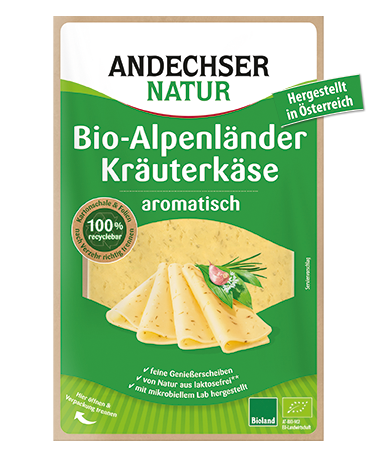ANDECHSER NATUR Organic Alpenlaender butter cheese with herbs 50% 150g in slices