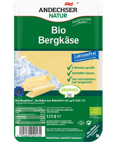 ANDECHSER NATUR Organic alpine cheese in slices 45% 125g