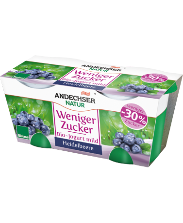 Bio-Jogurt mild Heidelbeere, zuckerreduziert, 3,8% im 2x125g Cluster