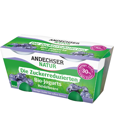 Bio-Jogurt Heidelbeere, zuckerreduziert, 3,8% im 2x125g Cluster