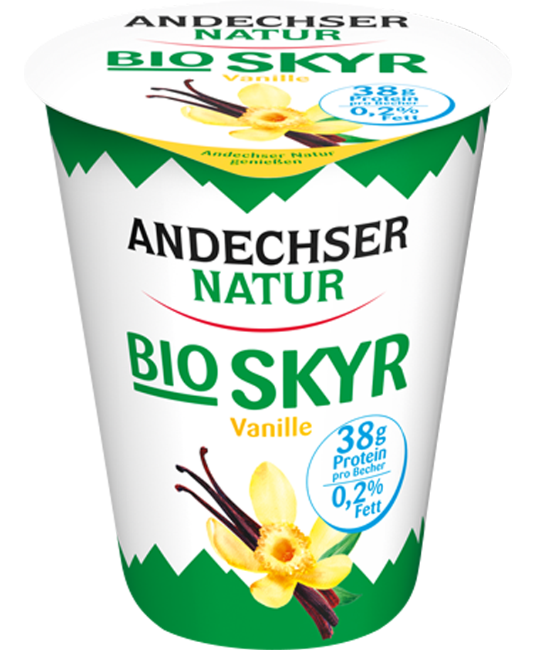 Bio Skyr Vanille mit viel Protein mit wenig Fett 0,2 % im 400 g Becher ANDECHSER NATUR