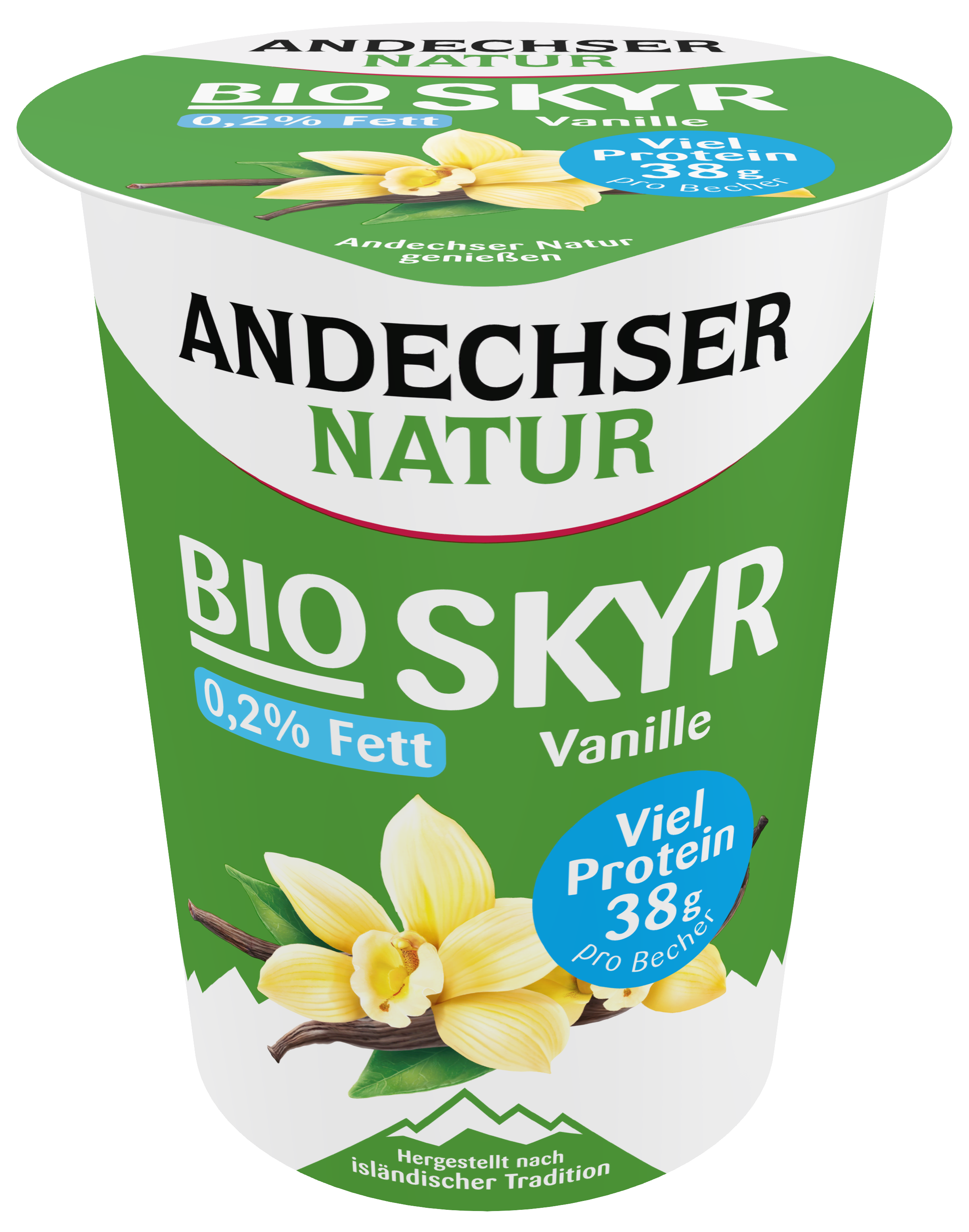 Bio Skyr Vanille mit viel Protein mit wenig Fett 0,2% im 400g Becher ANDECHSER NATUR