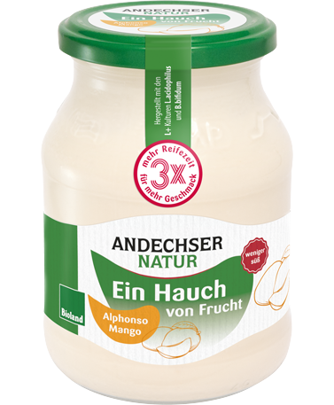 ANDECHSER NATUR Mild organic yogurt "a hint of Alphonso-Mango", 3,7% fat 500g