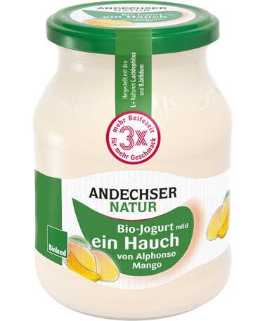 ANDECHSER NATUR Mild organic yogurt "a hint of Alphonso-Mango", 3,7% fat 500g