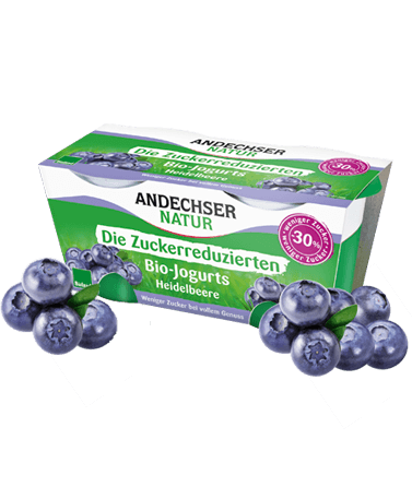 Bio-Jogurt Heidelbeere, zuckerreduziert, 3,8% im 2x125g Cluster