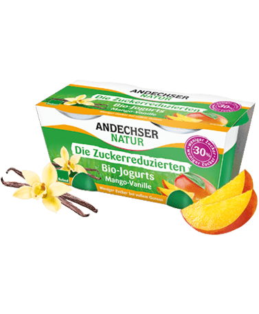 Bio-Jogurt Mango-Vanille, zuckerreduziert, 3,8 % im 2x125g Cluster