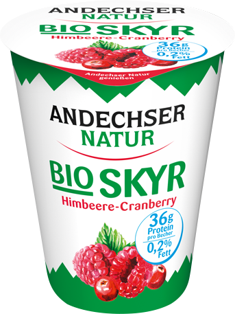 Bio Skyr Himbeere Cranberry mit viel Protein mit wenig Fett 0,2 % im 400 g Becher ANDECHSER NATUR