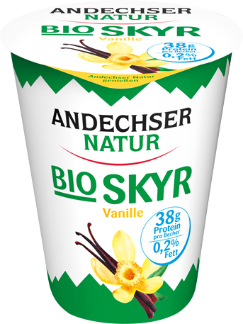 Bio Skyr Vanille mit viel Protein mit wenig Fett 0,2 % im 400 g Becher ANDECHSER NATUR